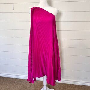 Banana Republic Fuchsia Pleated One Shoulder Satin Dress Size M